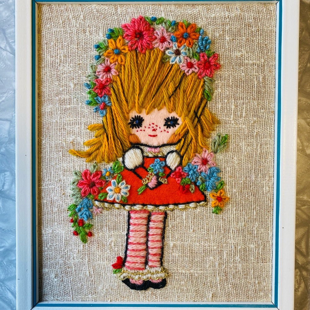 RARE - Vintage Bucilla Completed Needlecraft Kit- Flower Children Stitchery set - Picture 4 of 11